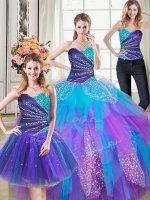 Three Piece Multi-color Vestidos de Quinceanera Military Ball and Sweet 16 and Quinceanera with Beading and Ruffles Sweetheart Sleeveless Lace Up