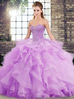 Sweetheart Sleeveless Brush Train Lace Up 15 Quinceanera Dress Lavender Tulle(SKU SJQDDT2123002-10BIZ)