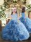 Fabric With Rolling Flowers Bateau Sleeveless Zipper Beading Pageant Dresses in Blue