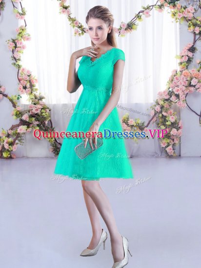 Glorious V-neck Cap Sleeves Lace Quinceanera Dama Dress Ruching Lace Up - Click Image to Close