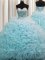 Hot Selling Rolling Flowers Brush Train Ball Gowns Sweet 16 Dresses Aqua Blue Sweetheart Organza Sleeveless Lace Up