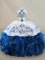 Blue And White Lace Up Halter Top Embroidery and Ruffles Sweet 16 Dress Organza Sleeveless