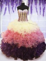 Glittering Multi-color Lace Up Sweetheart Beading and Ruffles and Ruffled Layers Ball Gown Prom Dress Organza Sleeveless