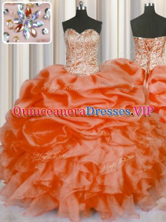 Smart Orange Red Sleeveless Beading and Ruffles and Pick Ups Floor Length Sweet 16 Dresses