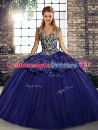 Straps Sleeveless Tulle Quinceanera Gowns Beading and Appliques Lace Up