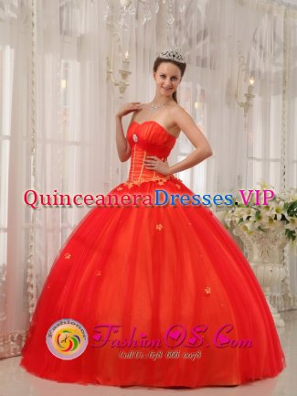 Helena Arkansas/AR Sweetheart Red Sweet Quinceanera Dress With Appliques Decorate and Ruch For Formal Evening