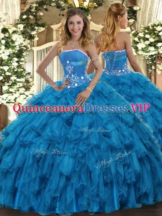 Fitting Organza Sleeveless Floor Length Quinceanera Dress and Beading and Ruffles