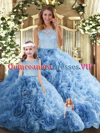 Amazing Baby Blue Zipper Sweet 16 Dress Lace Sleeveless Floor Length