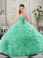 Superior Sweetheart Sleeveless Organza 15 Quinceanera Dress Beading and Ruffles Court Train Lace Up