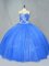 Sleeveless Floor Length Beading Lace Up Sweet 16 Dress with Blue