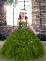 Perfect Olive Green Sleeveless Organza Lace Up Pageant Dresses for Party and Military Ball and Wedding Party