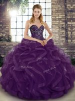 Super Sleeveless Floor Length Beading and Ruffles Lace Up Quinceanera Gown with Dark Purple(SKU SJQDDT2124002-1BIZ)