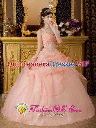 Sevilla Spain Beaded Decorate With Baby Pink Romantic Strapless Quinceanera Dress