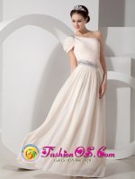 Lahaina Hawaii/HI Gorgeous Champagne Empire One Shoulder Ruched Bodice Floor-length Chiffon Beading Prom Dress