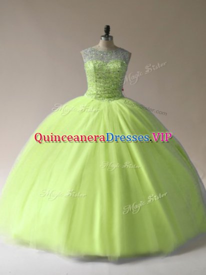 Fashionable Yellow Green Sleeveless Beading Floor Length Sweet 16 Dresses - Click Image to Close