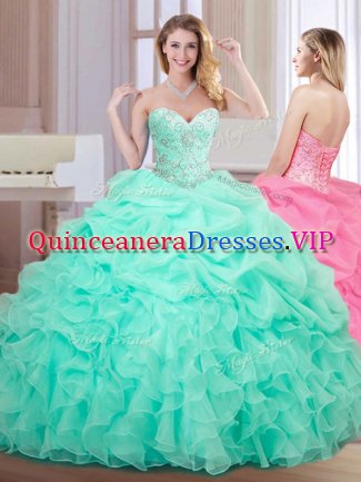 Amazing Apple Green Sleeveless Beading and Ruffles and Pick Ups Floor Length Sweet 16 Quinceanera Dress