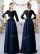 Eye-catching Navy Blue Zipper Scoop Lace Vestidos de Damas Satin 3 4 Length Sleeve