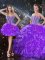 Inexpensive Eggplant Purple Sleeveless Organza Lace Up Quinceanera Gowns for Military Ball and Sweet 16 and Quinceanera