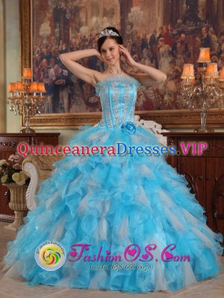 Taffs Well Mid Glamorgan Cheap strapless Quinceanera Dress With colorful Organza Appliques Decorate Gown