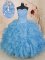 Blue Ball Gowns Sweetheart Sleeveless Organza Floor Length Lace Up Beading and Ruffles Quinceanera Gown