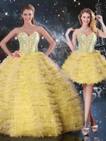 Organza Sweetheart Sleeveless Lace Up Beading and Ruffled Layers 15 Quinceanera Dress in Yellow(SKU QDDTA92001-3BIZ)