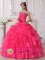 Acle Norfolk Gorgeous Ruffles Layered Hot Pink Beaded Decrate Bust and Ruch Sweet Quinceanera Gowns With Floor-length