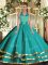 Flirting Halter Top Sleeveless Lace Up Quinceanera Dresses Turquoise Tulle