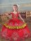 Dazzling Floor Length Red Little Girl Pageant Dress Satin Sleeveless Beading and Embroidery