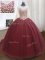 Modest Scoop Beading and Sequins Vestidos de Quinceanera Wine Red Lace Up Long Sleeves Court Train