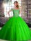 Dazzling Sleeveless Tulle Brush Train Lace Up 15 Quinceanera Dress in Green with Beading