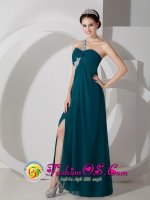 Hanalei Hawaii/HI High Split One Shoulder Floor-length Green Empire Chiffon Ruch and AppliquesQuinceanera Dama dress(SKU JSY080805BIZ)