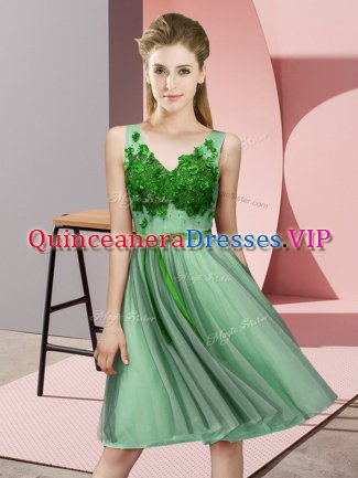 Green Empire Appliques Quinceanera Dama Dress Lace Up Tulle Sleeveless Knee Length