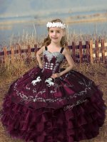 Dramatic Burgundy Sleeveless Organza Lace Up Kids Pageant Dress for Wedding Party(SKU XBLD024-4BIZ)