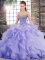 Suitable Sleeveless Beading and Ruffles Lace Up Vestidos de Quinceanera with Lavender Brush Train