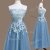 Great Tea Length Blue Vestidos de Damas Tulle Sleeveless Appliques