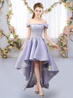 Romantic High Low Lace Up Quinceanera Court of Honor Dress Lavender for Prom and Party and Wedding Party with Appliques(SKU BMT0482-1BIZ)