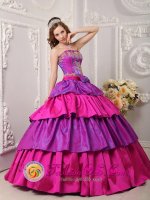 Multi color Ball Gown Strapless Floor-length Taffeta Appliques with Bow Band Cake Quinceanera Dress in Texarkana Texas/TX