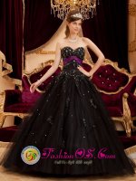 Coral Springs Florida/FL Wonderful Black Sweetheart Neckline Quinceanera Dress With Beaded Appliques And sash Decorate On Tulle(SKU QDZY168-DBIZ)