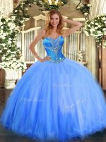 Discount Blue Sleeveless Tulle Lace Up Sweet 16 Dresses for Sweet 16 and Quinceanera