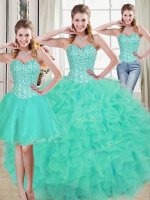 Artistic Sweetheart Sleeveless Brush Train Lace Up 15th Birthday Dress Turquoise Organza(SKU PSSW0448MTDTA2BIZ)