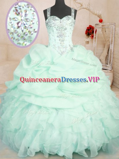 Dynamic Sleeveless Zipper Floor Length Beading and Ruffles and Pick Ups Quinceanera Dress - Click Image to Close