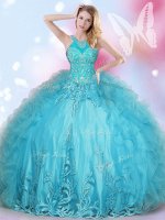 Halter Top Sleeveless Lace Up Floor Length Beading and Appliques Ball Gown Prom Dress