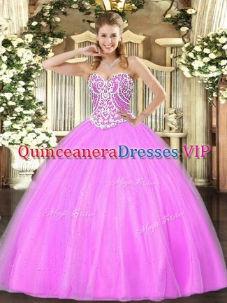 Sweetheart Sleeveless Tulle Ball Gown Prom Dress Beading Lace Up