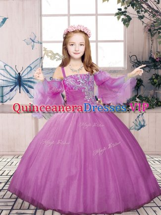 Lilac Little Girls Pageant Gowns Party and Sweet 16 and Wedding Party with Beading Straps Sleeveless Lace Up