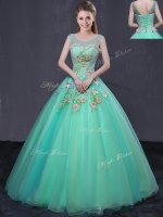 Discount Ball Gowns Quinceanera Gown Turquoise Scoop Organza Sleeveless Floor Length Lace Up