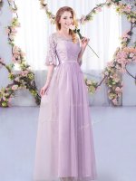 Stylish Floor Length Empire Half Sleeves Lavender Quinceanera Court Dresses Side Zipper