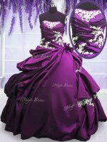 Purple Lace Up Sweet 16 Dresses Appliques and Pick Ups Sleeveless Floor Length