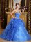 Twin Falls Idaho/ID Classical Strapless Blue Sweetheart Organza Quinceanera Dress With Ruffles Decorate In New York