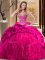 Extravagant Sweetheart Sleeveless Brush Train Lace Up Quinceanera Dresses Hot Pink Taffeta and Tulle