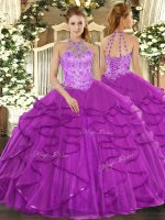 Purple Lace Up 15th Birthday Dress Beading and Ruffles Sleeveless Floor Length(SKU SJQDDT1286002BIZ)